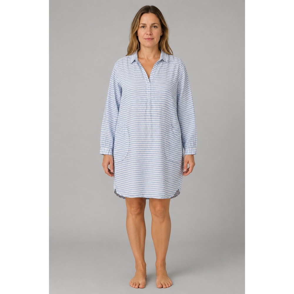 CP Shades Tunic Top Womens L? Blue Striped Linen Dress Coastal Beachy Nautical